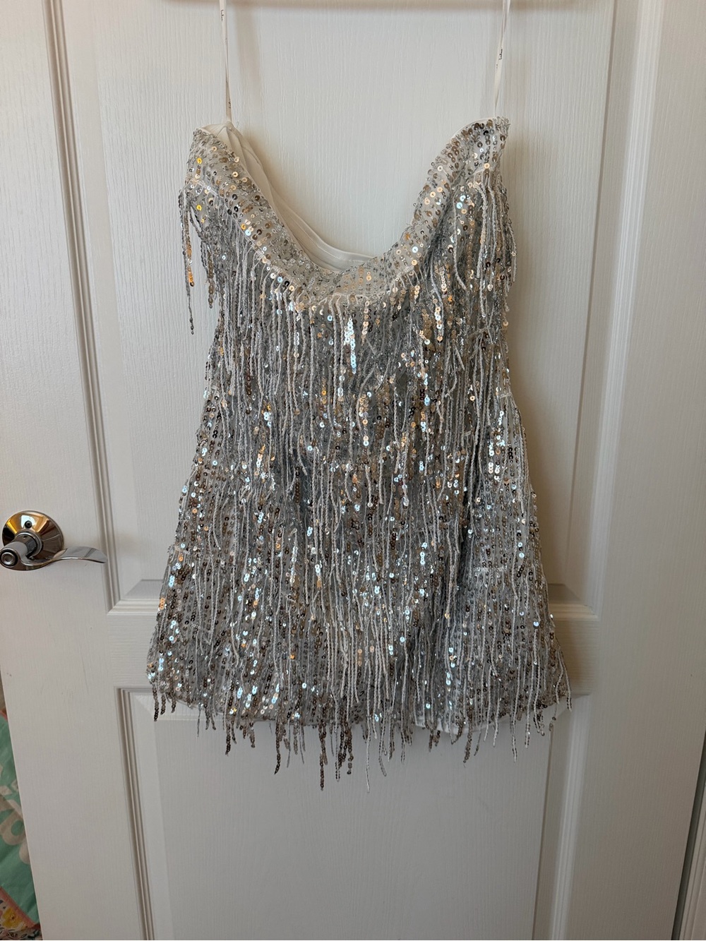 Silver Sequin Fringe Body Con Dress - Sparkling Party Dress